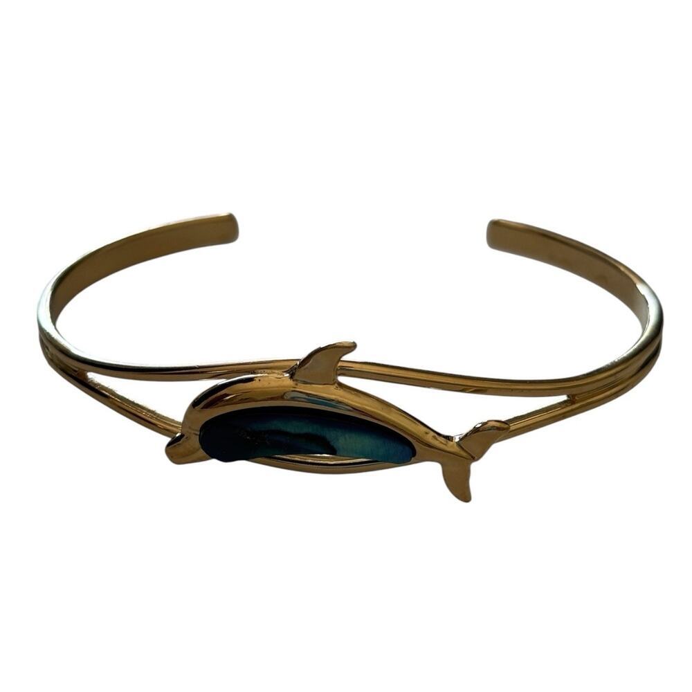 Ariki Abalone Shell Dolphin Bracelet Cuff 22kt Gold Plated